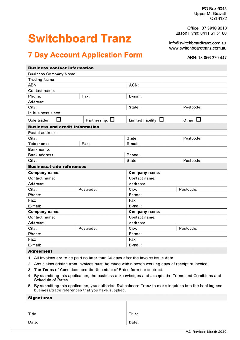 Switchboard-Tranz-Resources-7-Day-Account-Application-Form